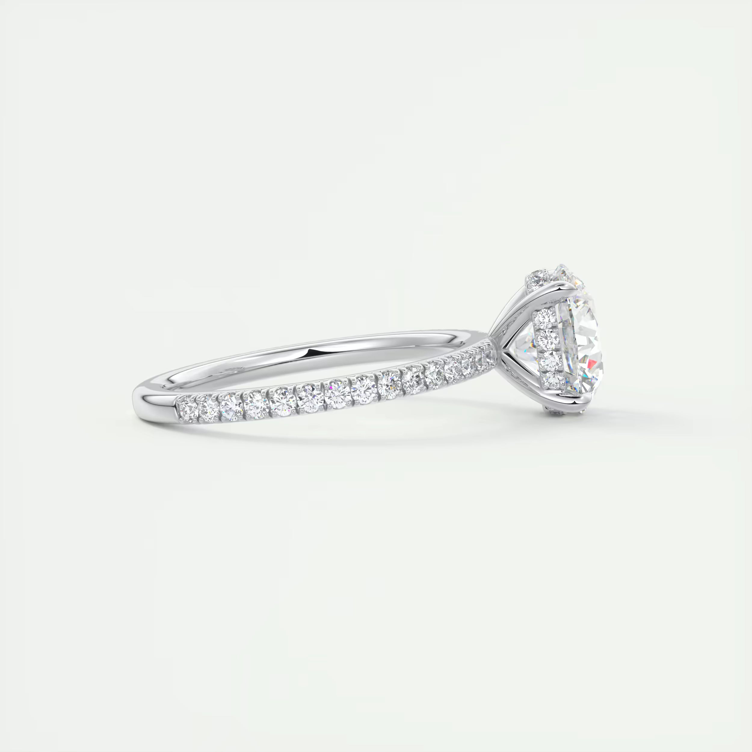 2.50 Ct Round Solitaire Ring with 3/4 French Set Pave & Hidden Halo Engagement Rings