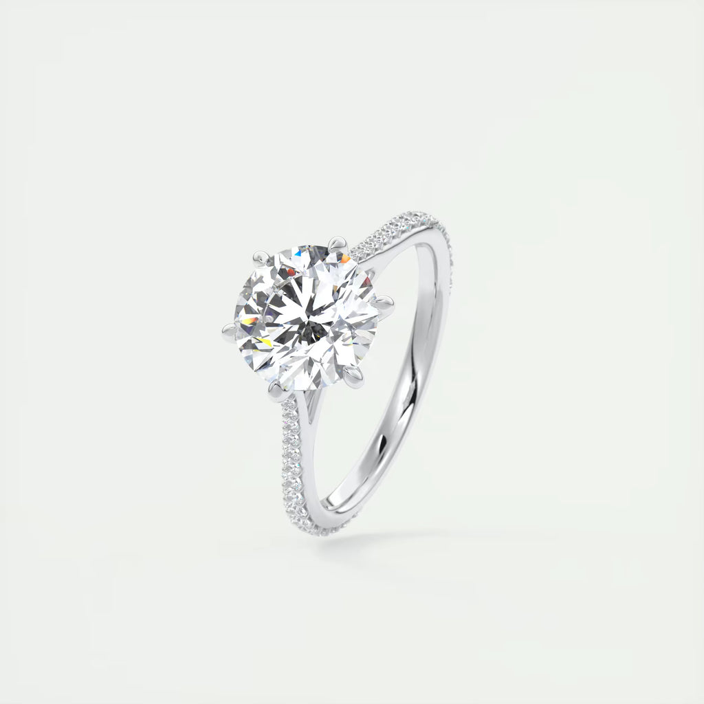 2.30 Ct The Six Point Cathedral Pavé Round Solitaire Rings