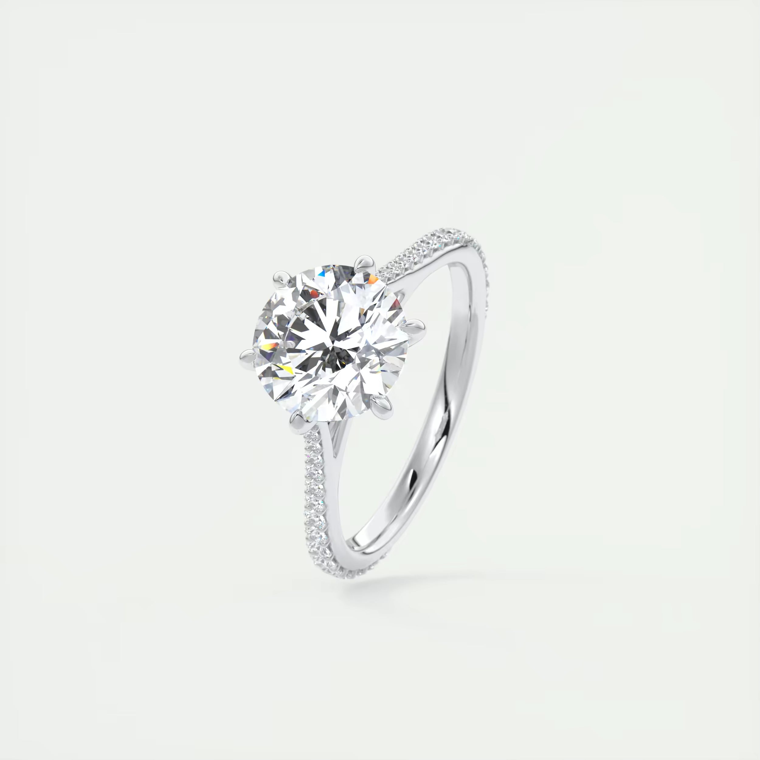 2.30 Ct The Six Point Cathedral Pavé Round Solitaire Rings