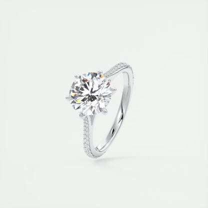 2.30 Ct The Six Point Cathedral Pavé Round Solitaire Ring