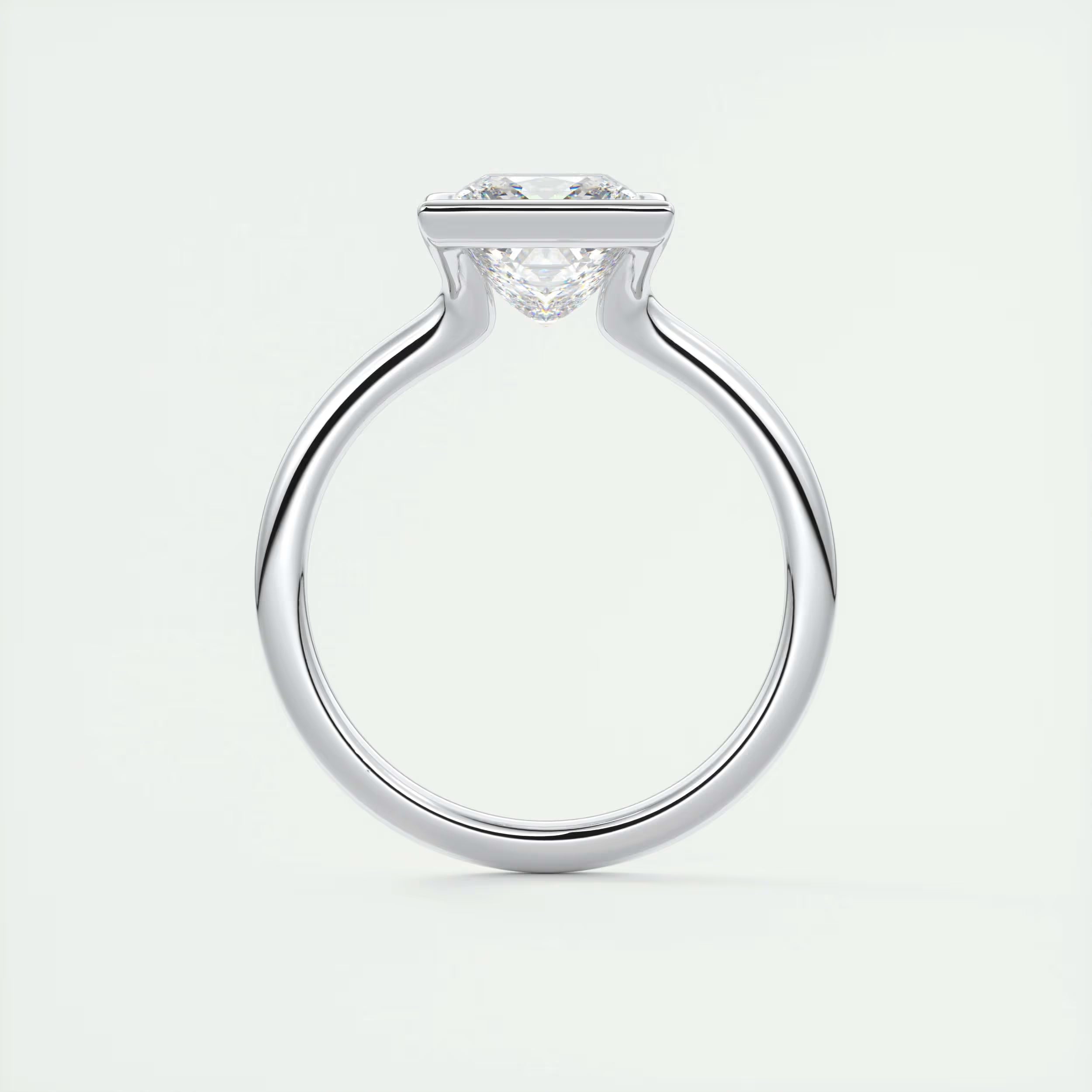 2.00 Ct The Center Stone Princess - Flush Stacking Half Bezel Solitaire Engagement Rings