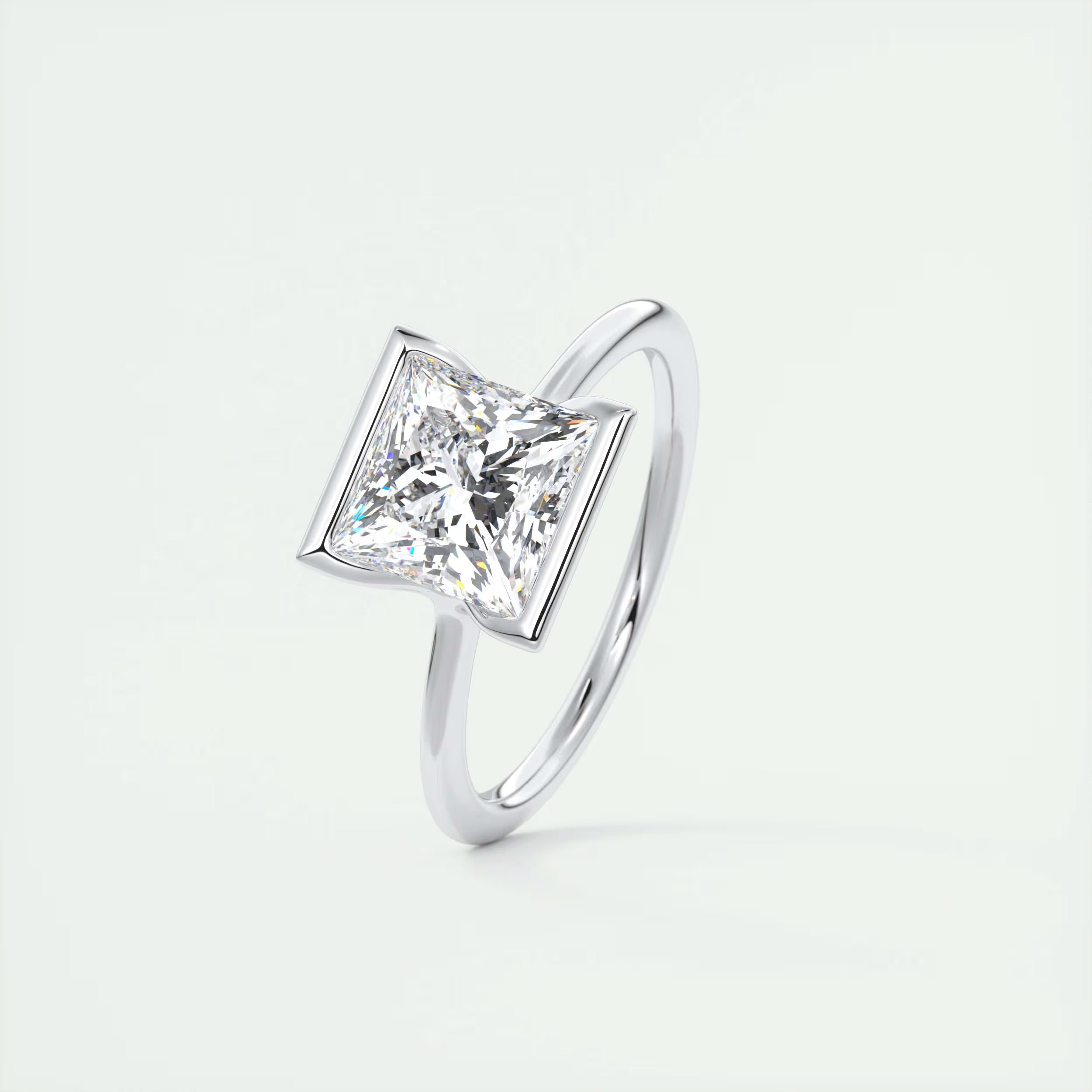 2.00 Ct The Center Stone Princess - Flush Stacking Half Bezel Solitaire Engagement Rings