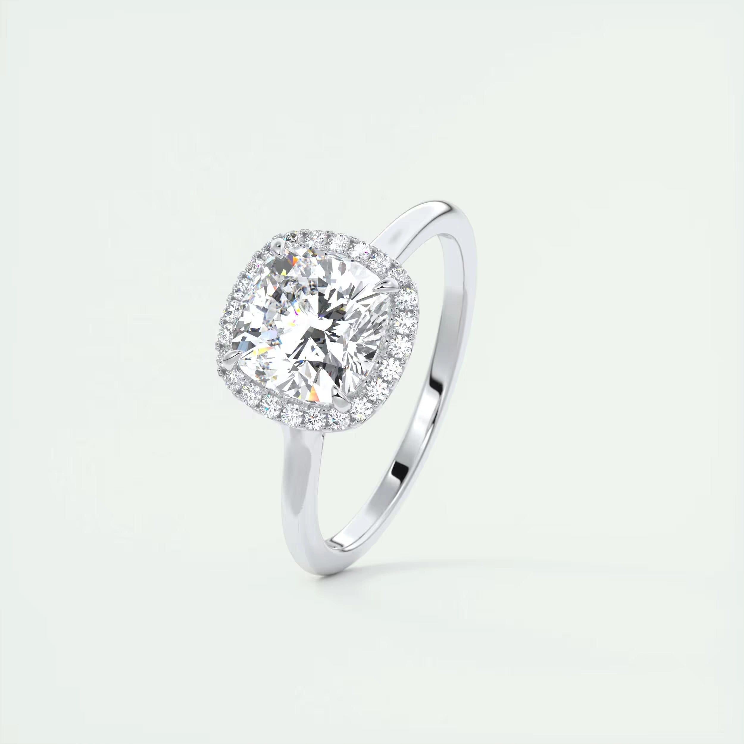 2.10 Ct The Breezy Halo Center Stone Cushion with French Set Halo Ring