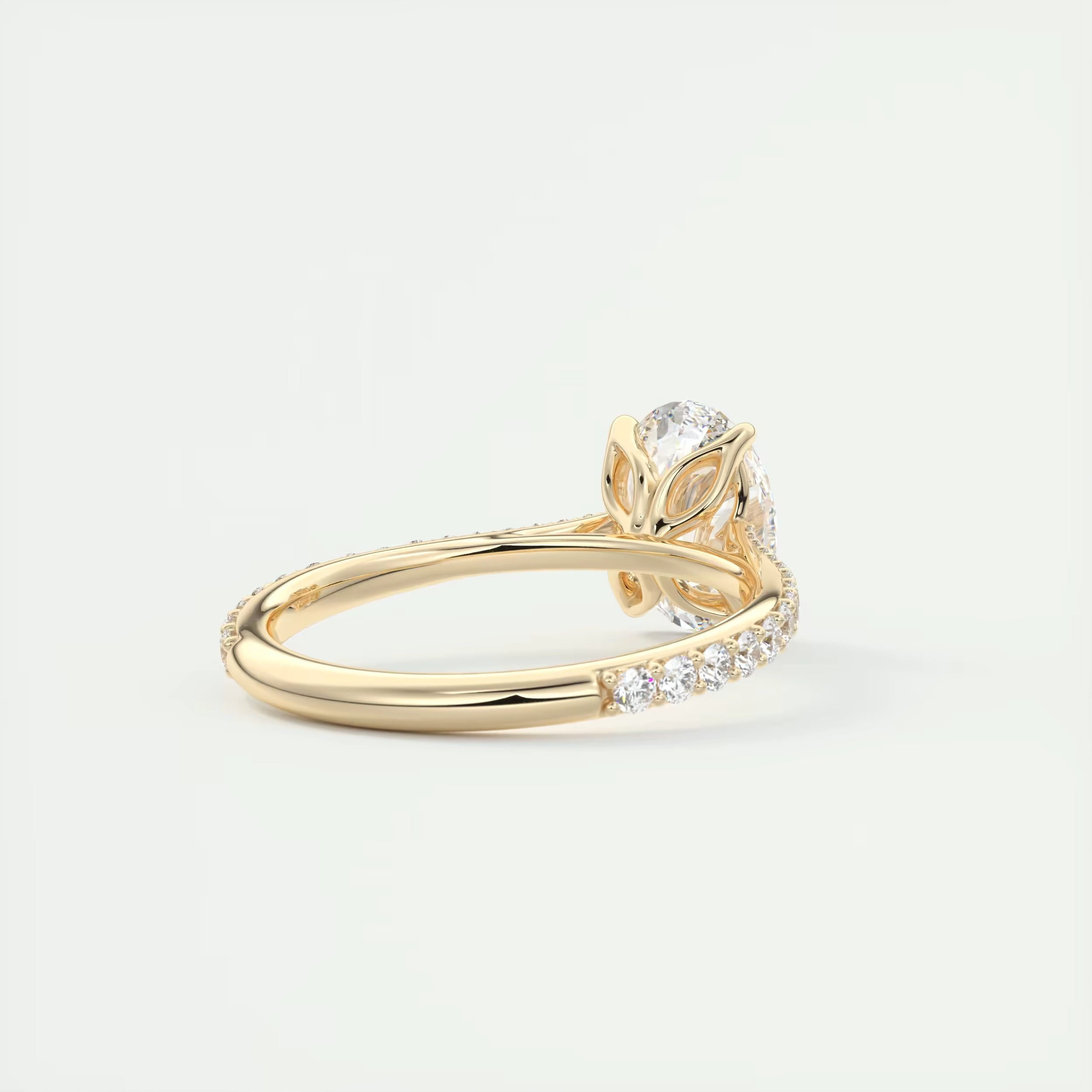 1.85 Ct Cathedral Royale Pavé Center Stone Oval Floral Solitaire Ring