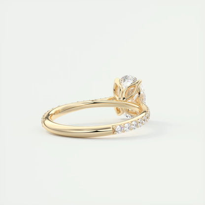 1.85 Ct Cathedral Royale Pavé Oval Floral Solitaire Ring