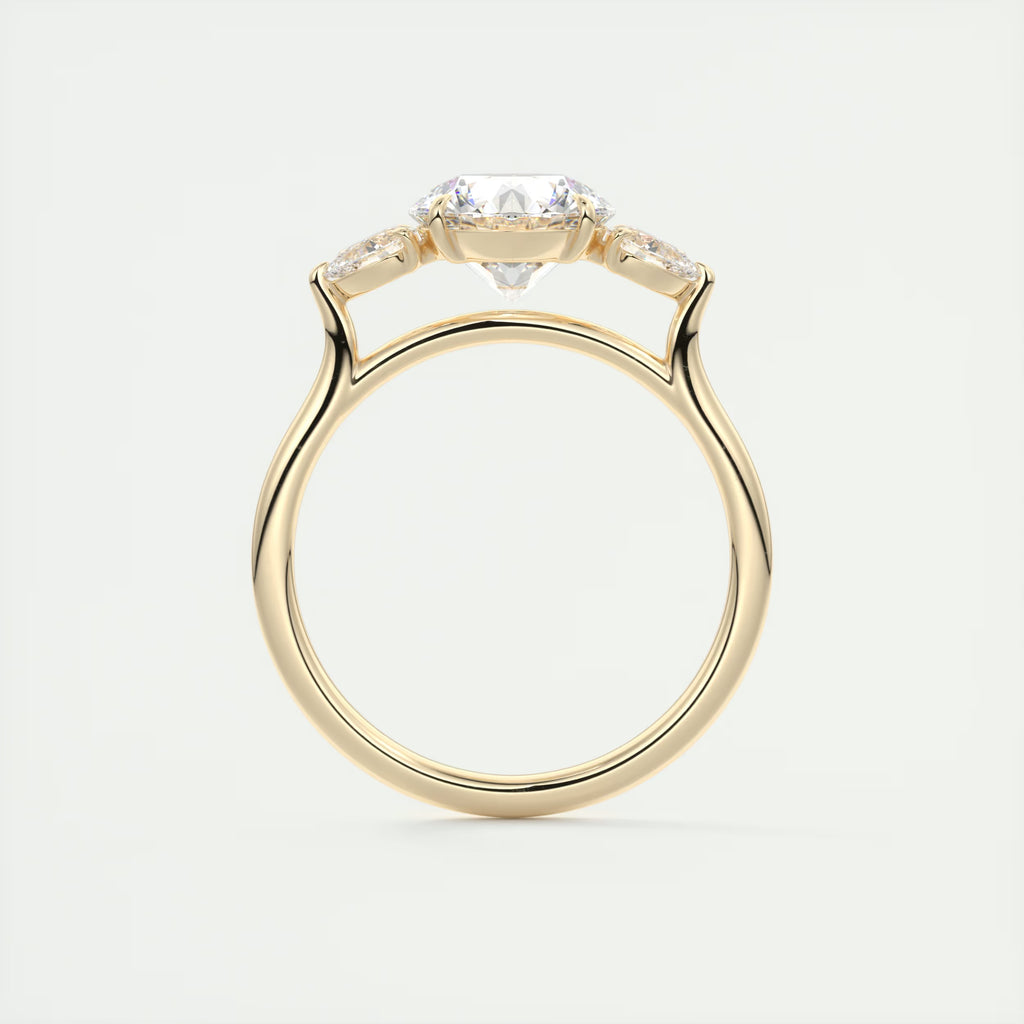 2.50 Ct Breezy Center Stone Round & Side Stone Pear Flush Stacking Three Stone Engagement Ring