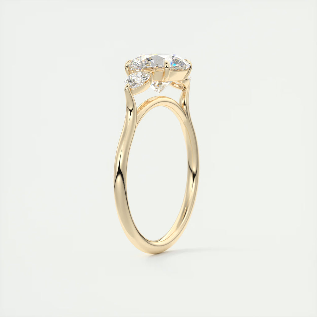 2.50 Ct Breezy Center Stone Round & Side Stone Pear Flush Stacking Three Stone Engagement Ring