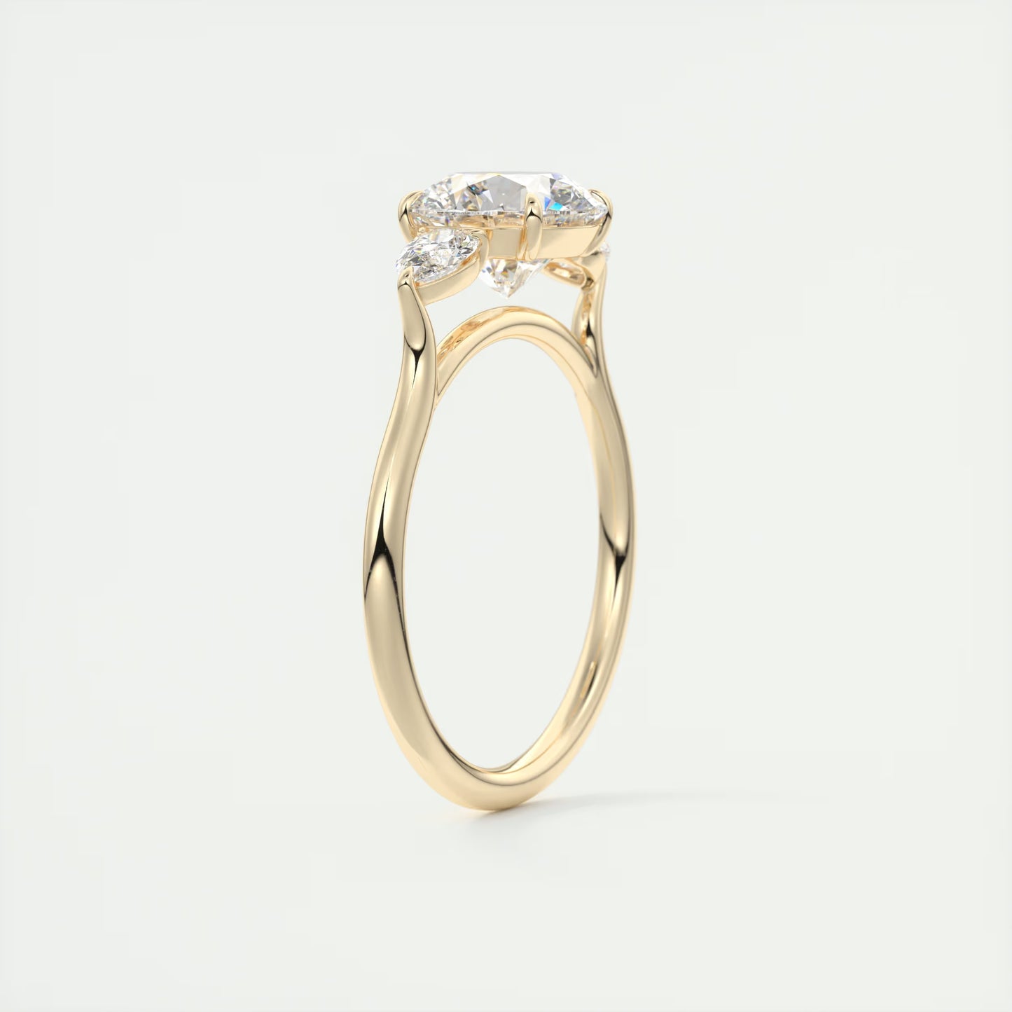 2.50 Ct Breezy Pears Round - Flush Stacking Pear Three Stone Engagement Ring