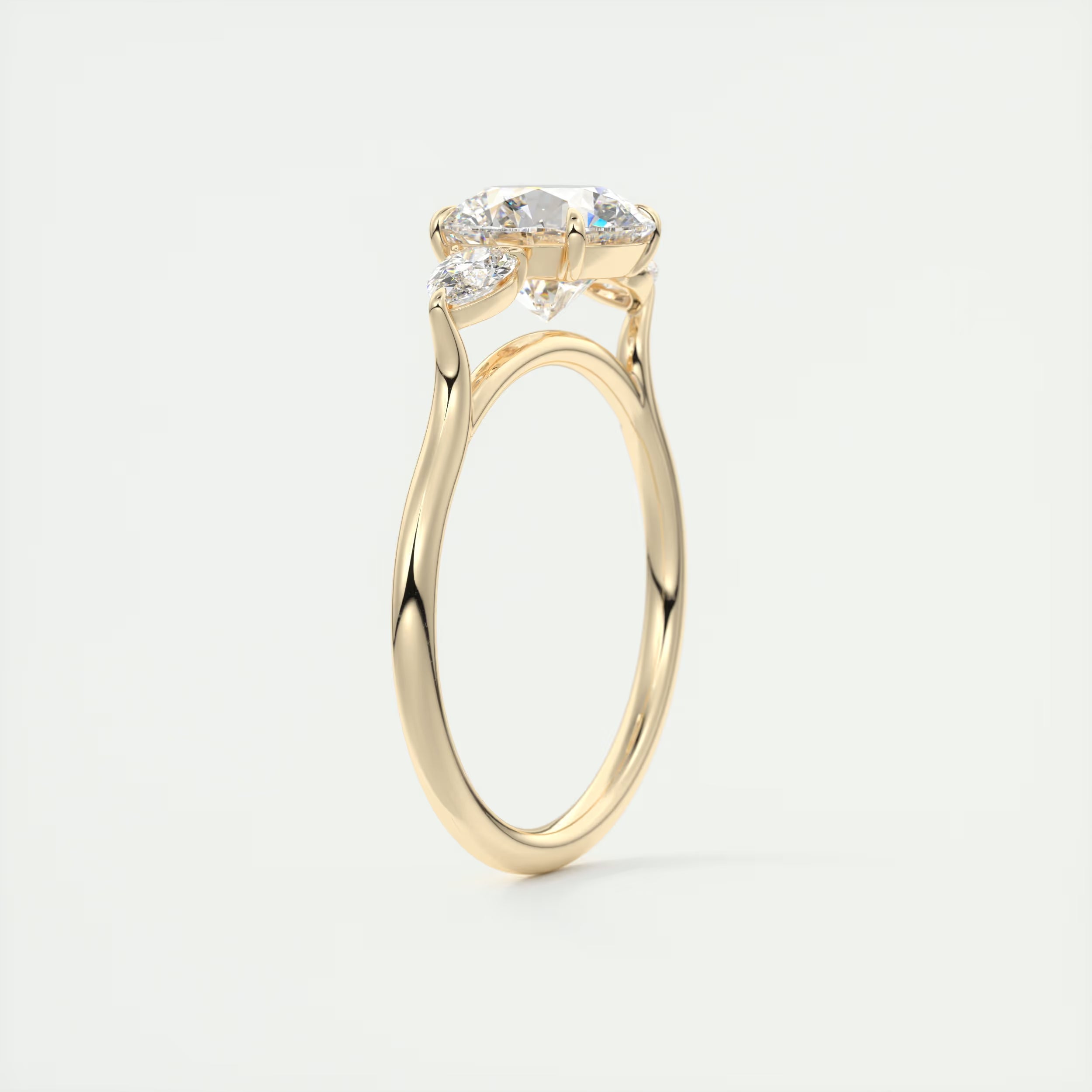 2.50 Ct Breezy Center Stone Round & Side Stone Pear Flush Stacking Three Stone Engagement Ring