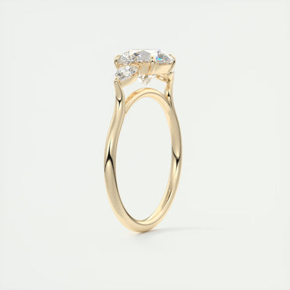 2.50 Ct Breezy Pears Round - Flush Stacking Pear Three Stone Engagement Ring