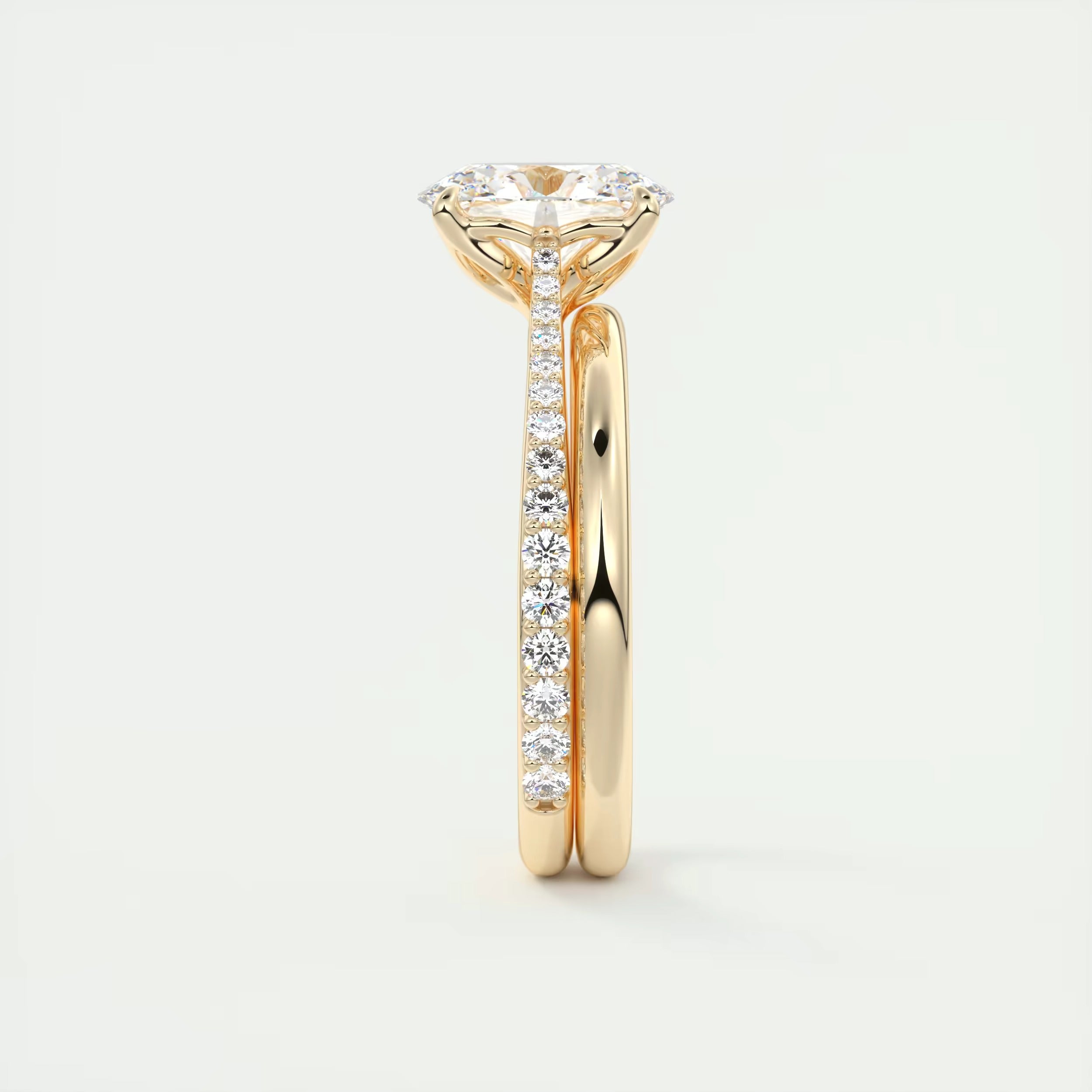 1.85 Ct Cathedral Royale Pavé Center Stone Oval Floral Solitaire Ring