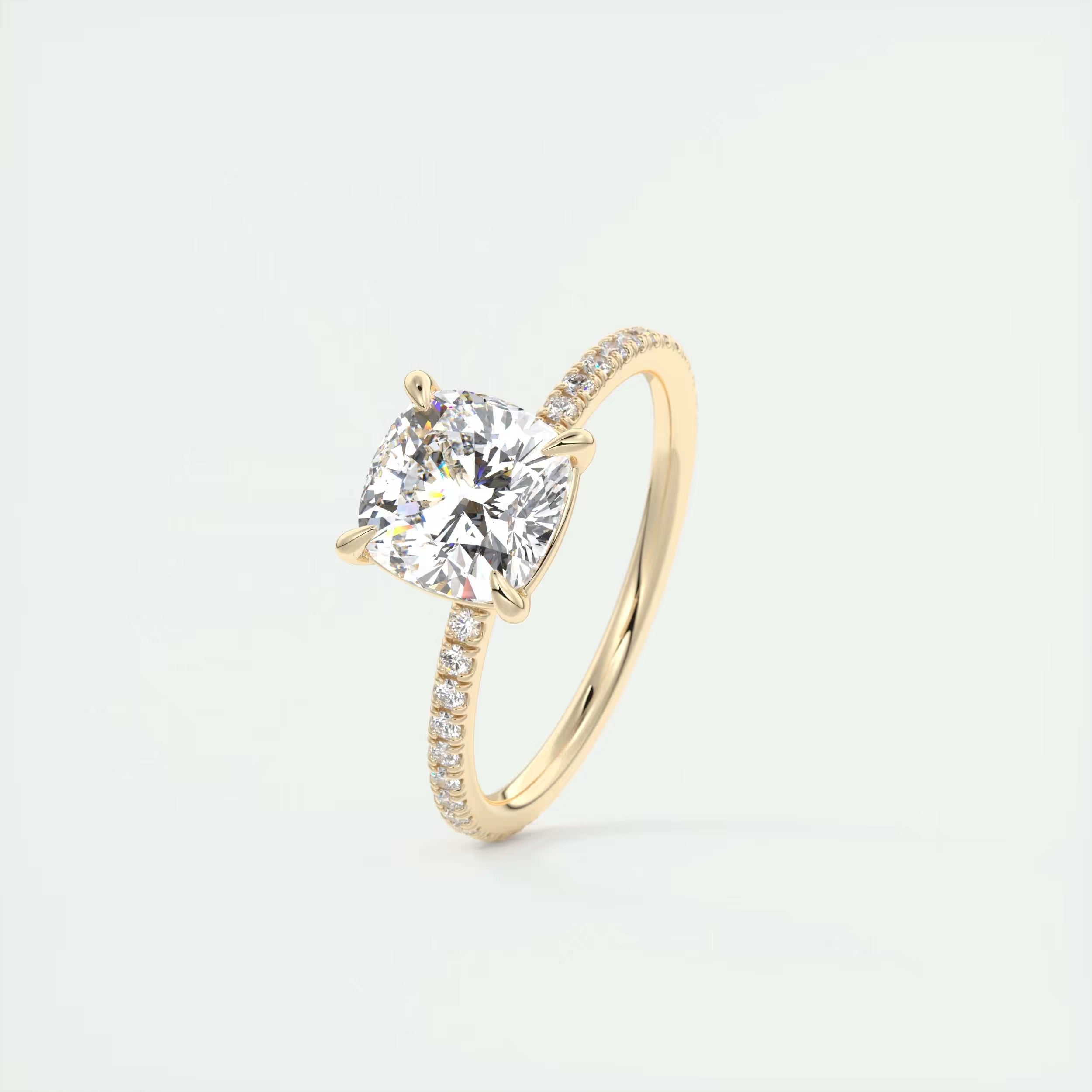 2.25 Ct Harper Pavé Center Stone Cushion with 1.5mm French Set Pavé Ring