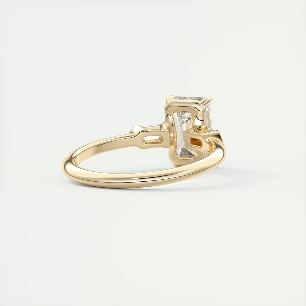 2.30 Ct Center Stone Emerald & Side Stone Bullets Three Stone Engagement Rings