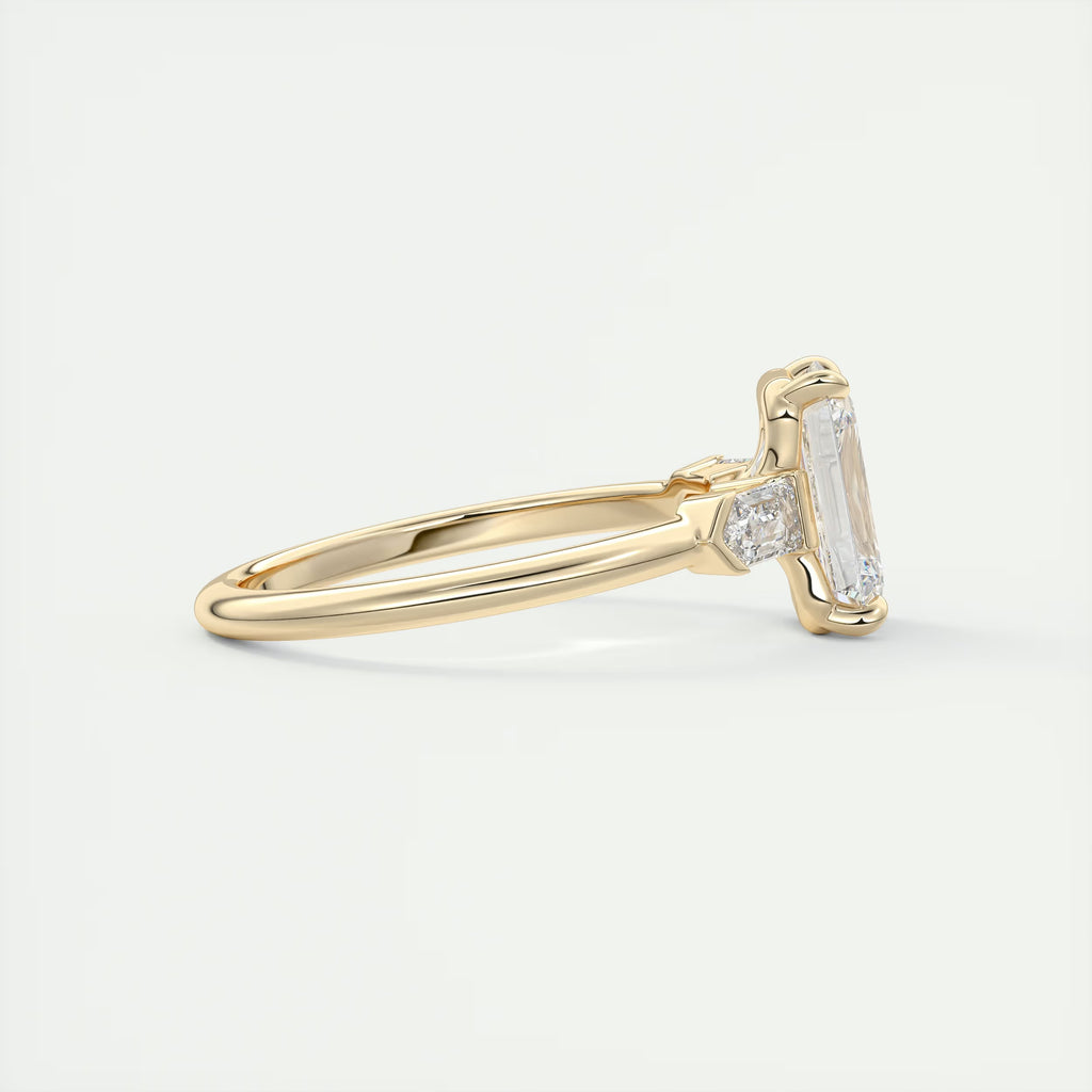 2.30 Ct Center Stone Emerald & Side Stone Bullets Three Stone Engagement Rings