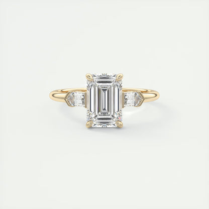 2.30 Ct Plunge Emerald & Bullets Three Stone Engagement Rings