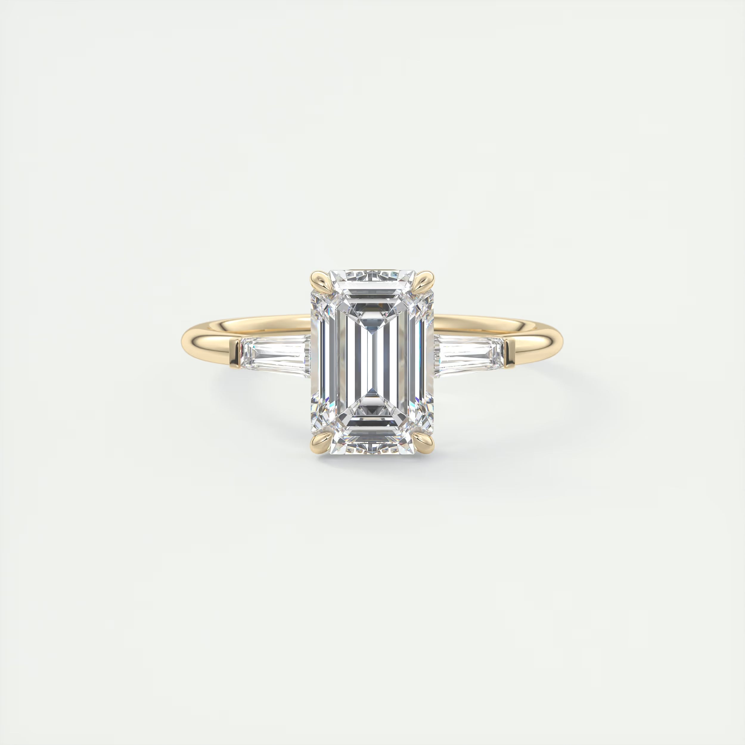 2.15 Ct Center Stone Emerald Plunge Three Stone Engagement Rings