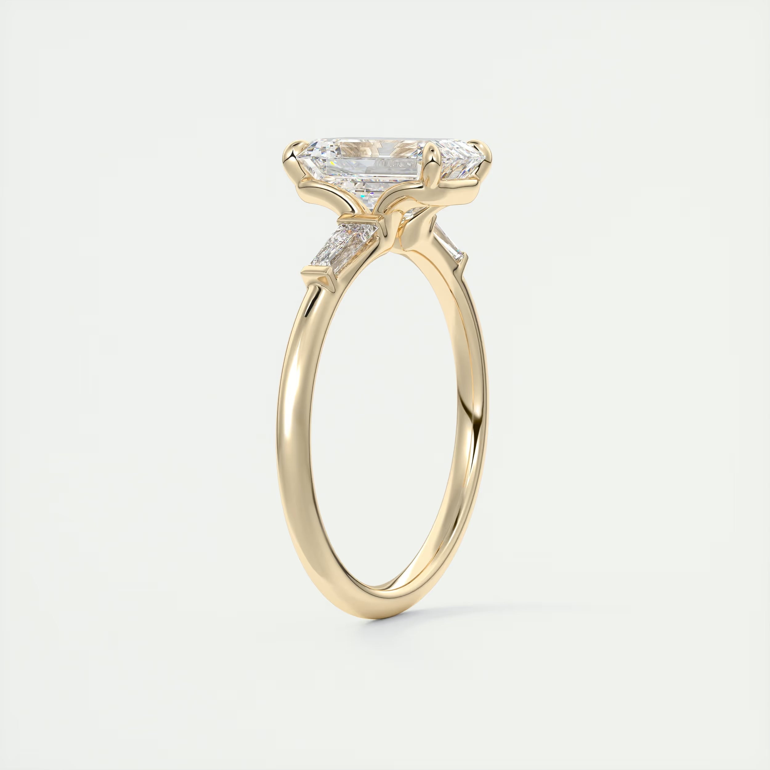 2.15 Ct Center Stone Emerald Plunge Three Stone Engagement Rings