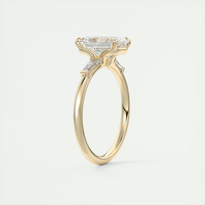 2.15 Ct Plunge Emerald Plunge Three Stone Engagement Rings