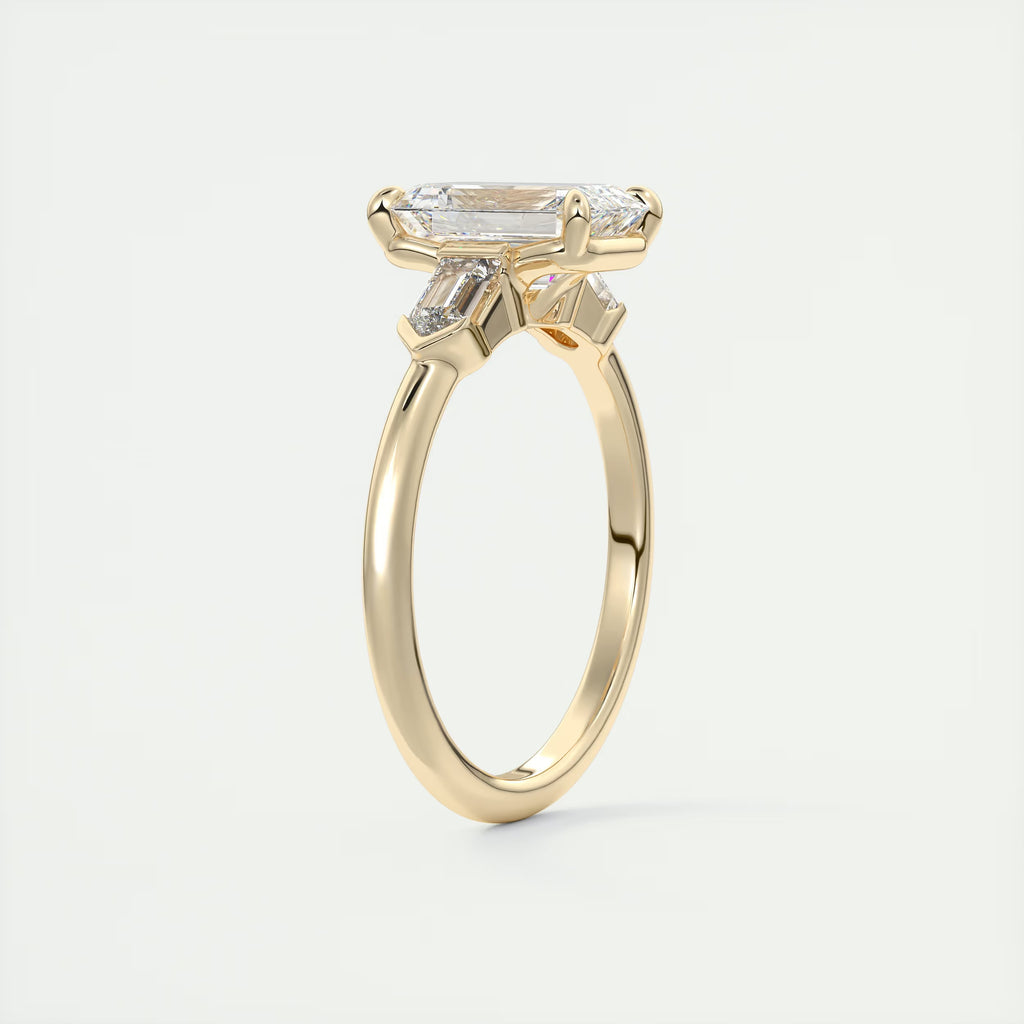 2.30 Ct Center Stone Emerald & Side Stone Bullets Three Stone Engagement Rings