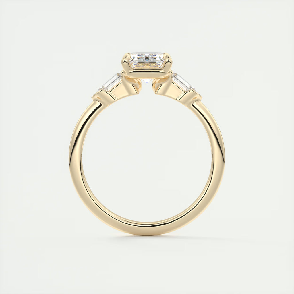 2.30 Ct Center Stone Emerald & Side Stone Bullets Three Stone Engagement Rings