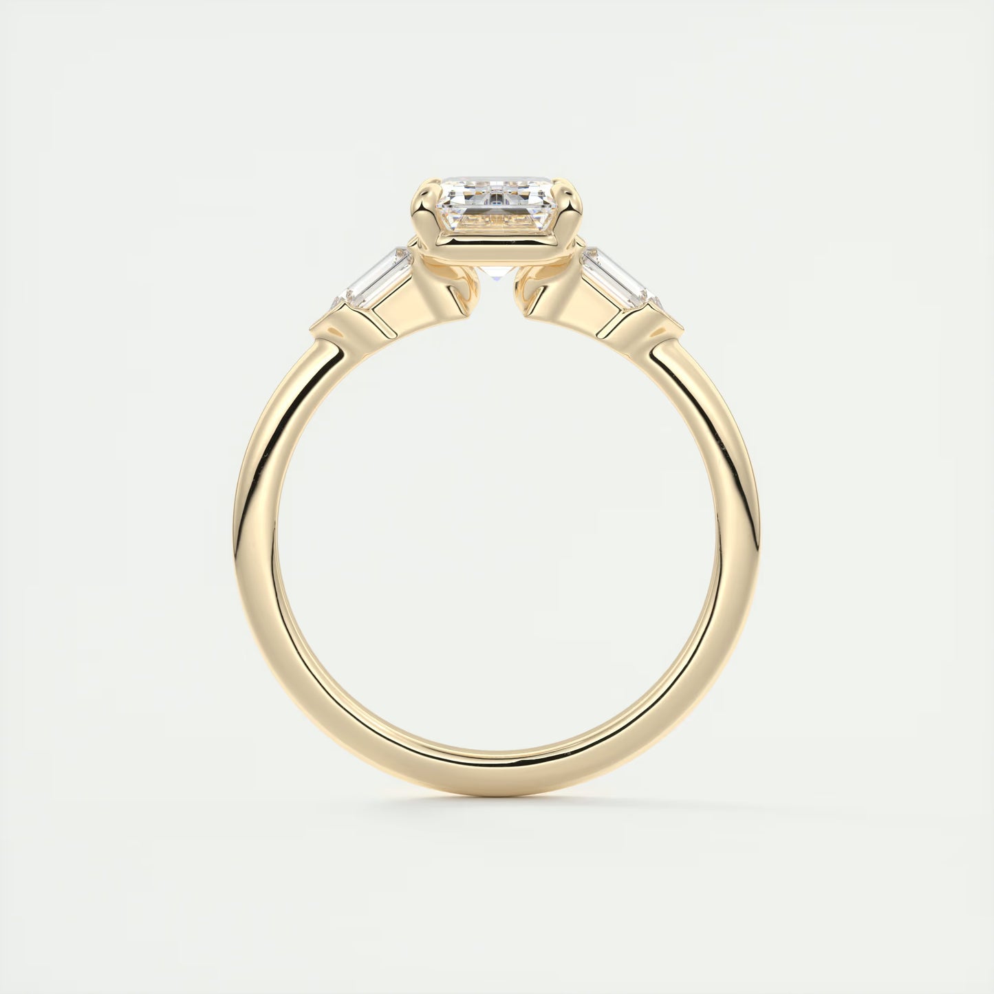 2.30 Ct Plunge Emerald & Bullets Three Stone Engagement Rings