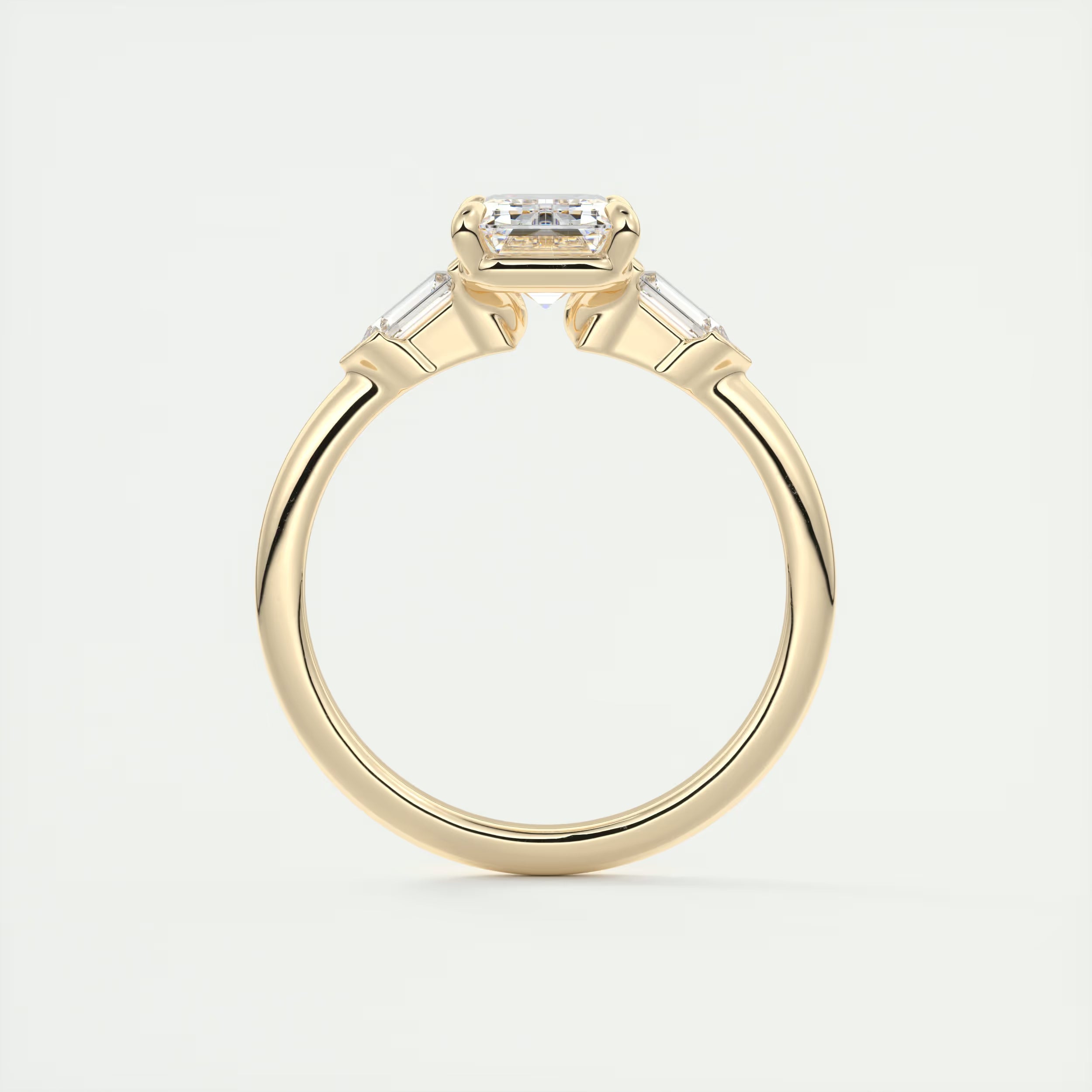 2.30 Ct Center Stone Emerald & Side Stone Bullets Three Stone Engagement Rings