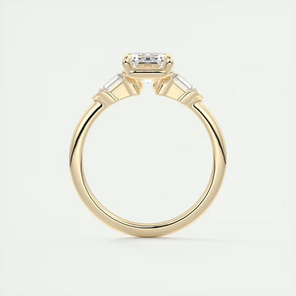 2.30 Ct Plunge Emerald & Bullets Three Stone Engagement Rings