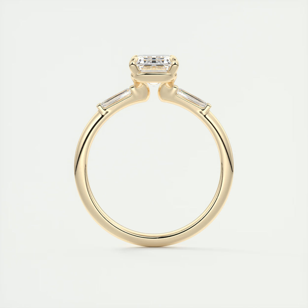 2.15 Ct Center Stone Emerald Plunge Three Stone Engagement Rings