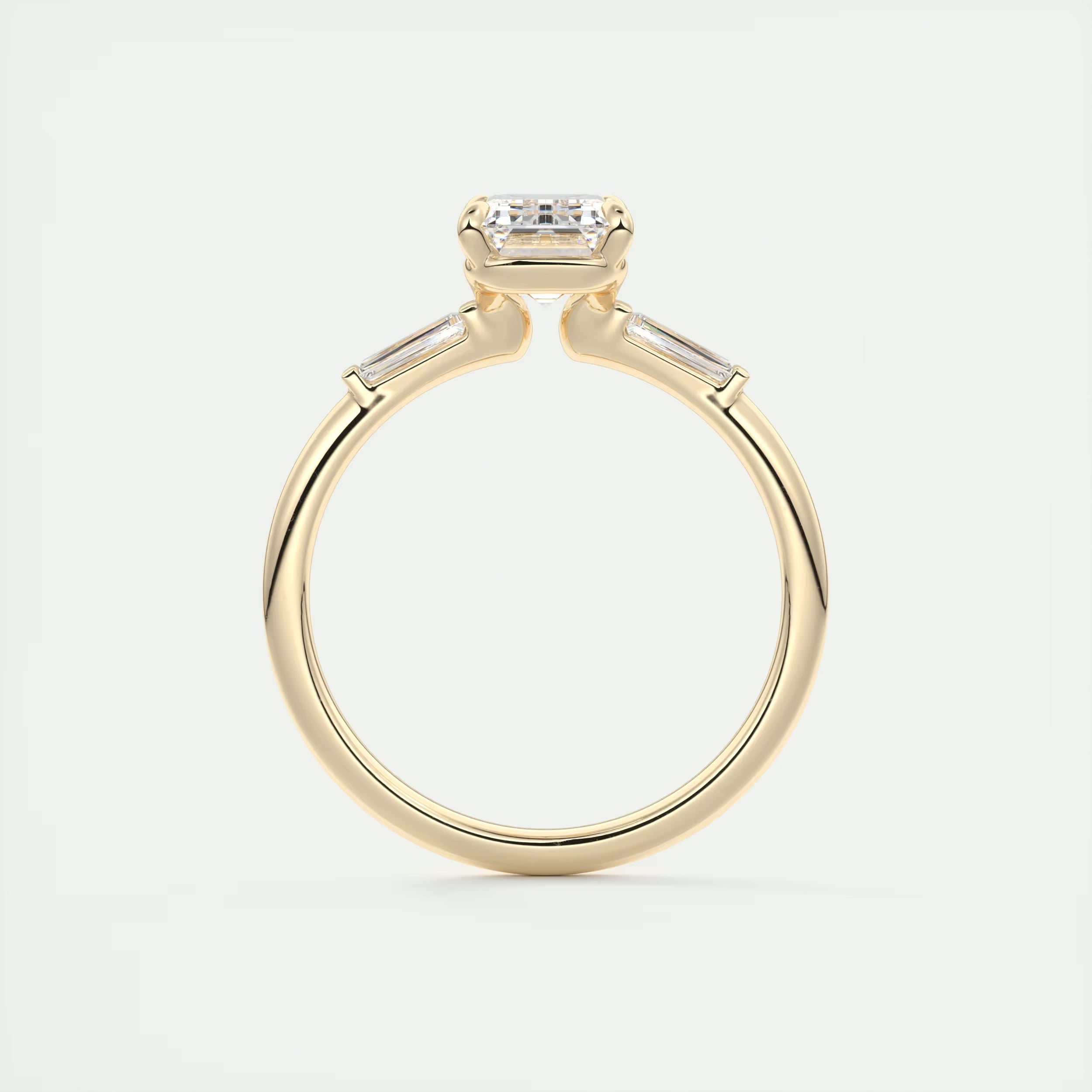 2.15 Ct Center Stone Emerald Plunge Three Stone Engagement Rings