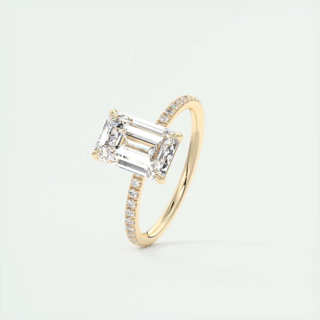 2.25 Ct Harper Pavé Center Stone Emerald with 1.5mm French Set Pavé Ring