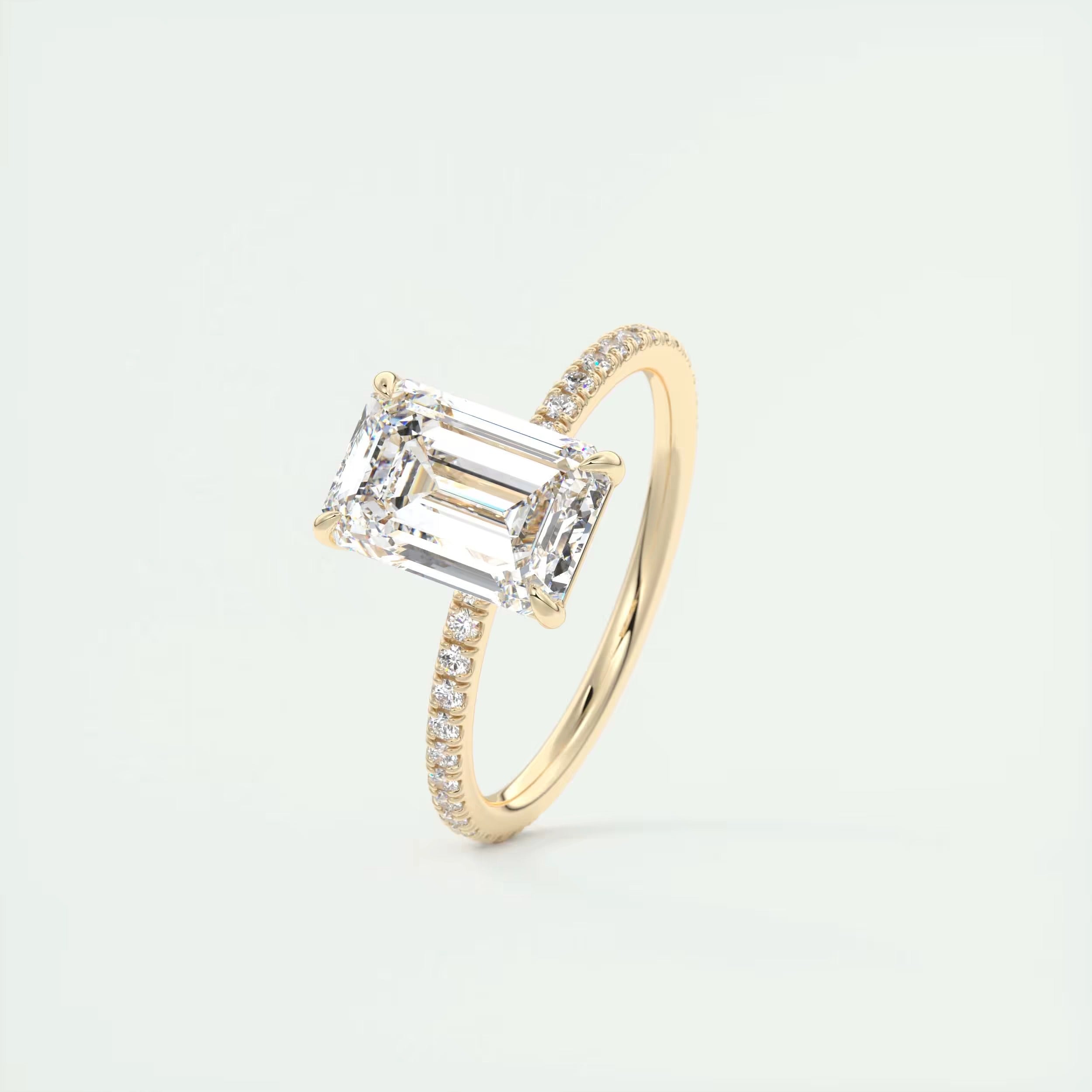 2.25 Ct Harper Pavé Center Stone Emerald with 1.5mm French Set Pavé Ring