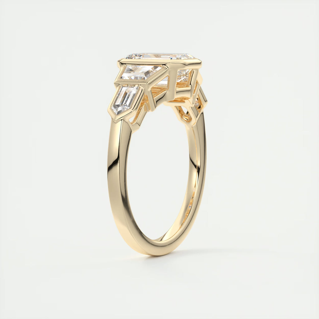 2.16 Ct The Deco Center Stone Emerald - The Deco Five Stone Ring Engagement Rings