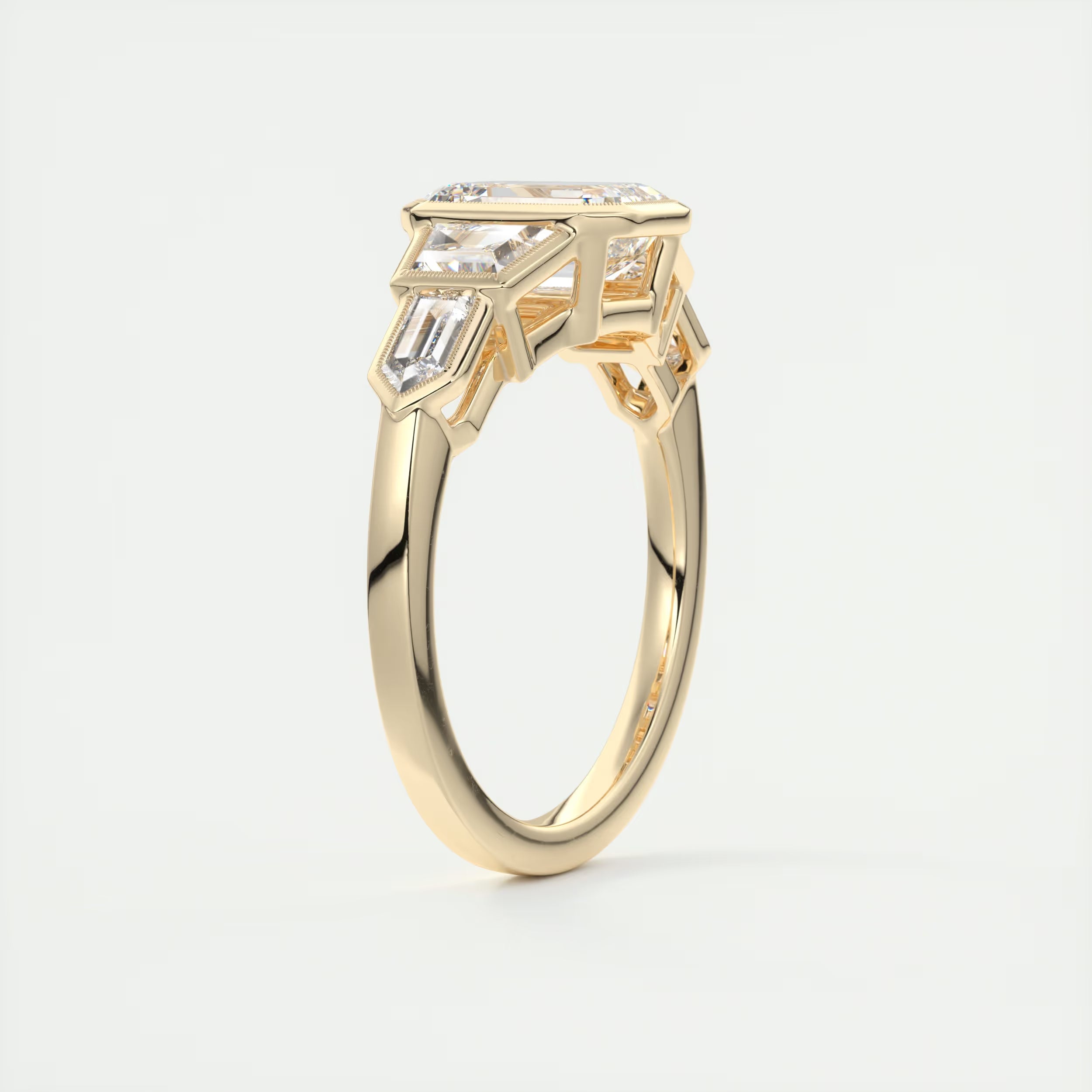 2.16 Ct The Deco Center Stone Emerald - The Deco Five Stone Ring Engagement Rings