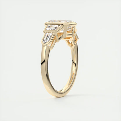 2.16 Ct The Deco Bullet & Trapezoid &Emerald - The Deco Five Stone Ring Engagement Rings