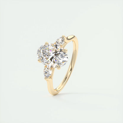 2.50 Ct Breezy Pears Oval Solitaire Side Stone Rings