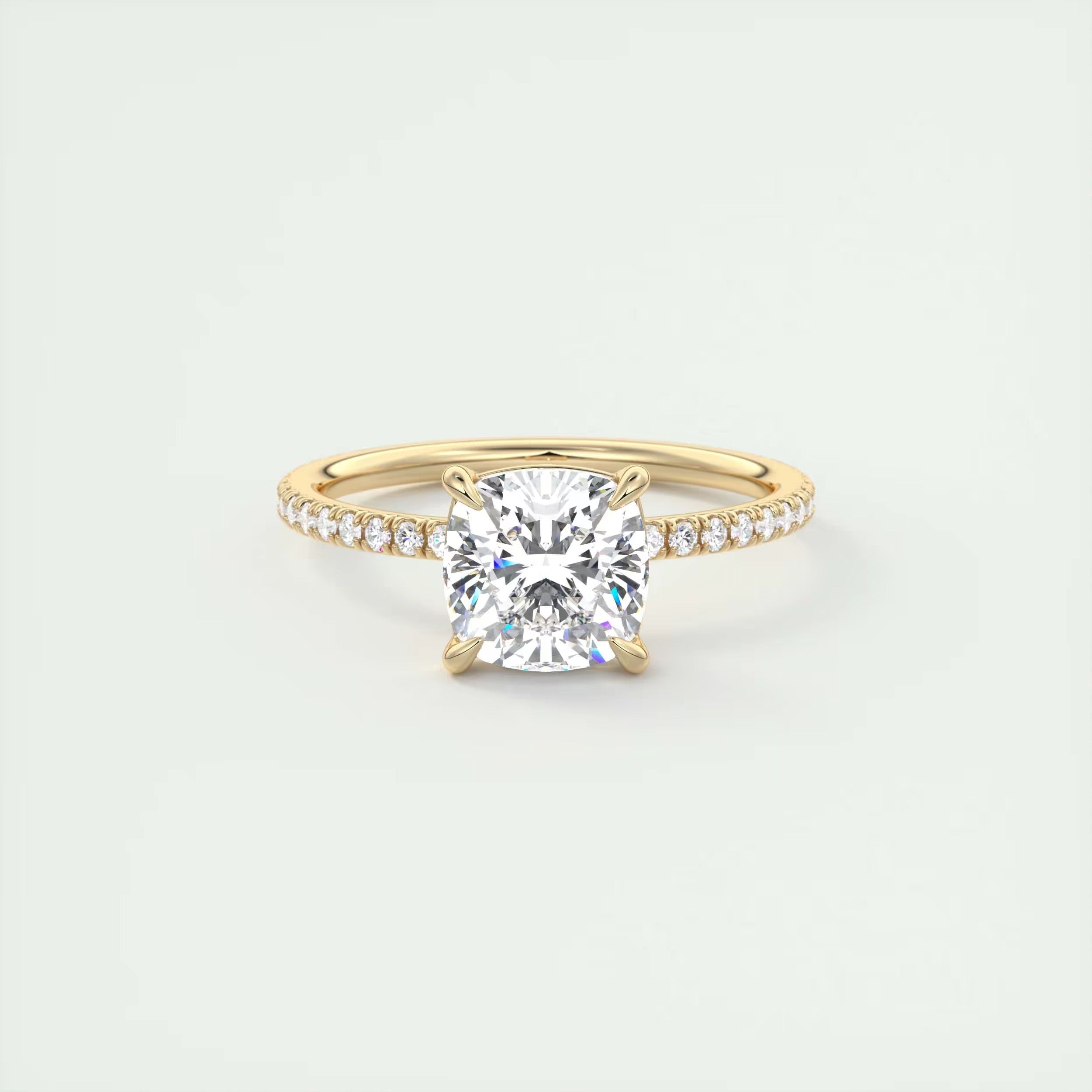 2.25 Ct Harper Pavé Center Stone Cushion with 1.5mm French Set Pavé Ring