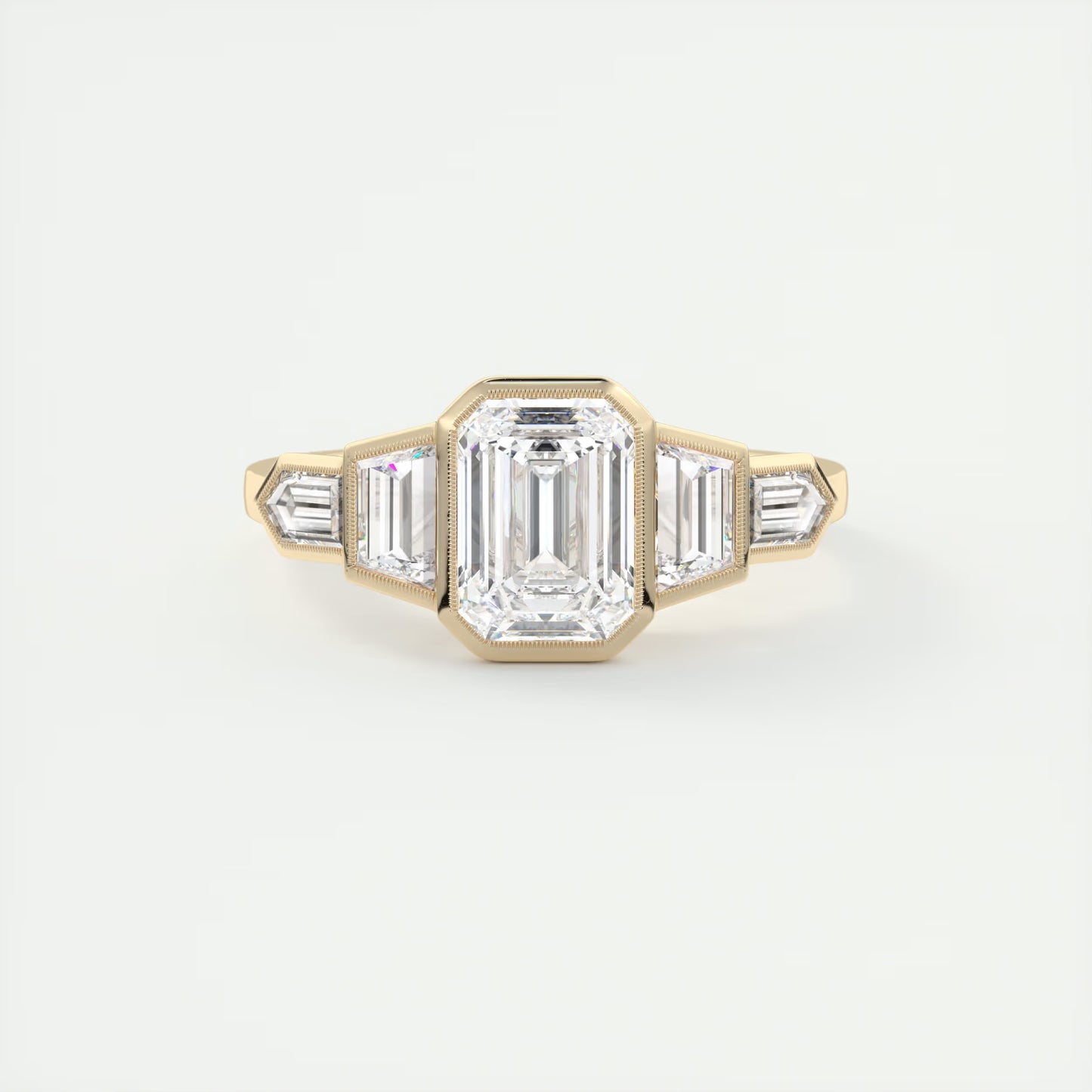 2.16 Ct The Deco Bullet & Trapezoid &Emerald - The Deco Five Stone Ring Engagement Rings