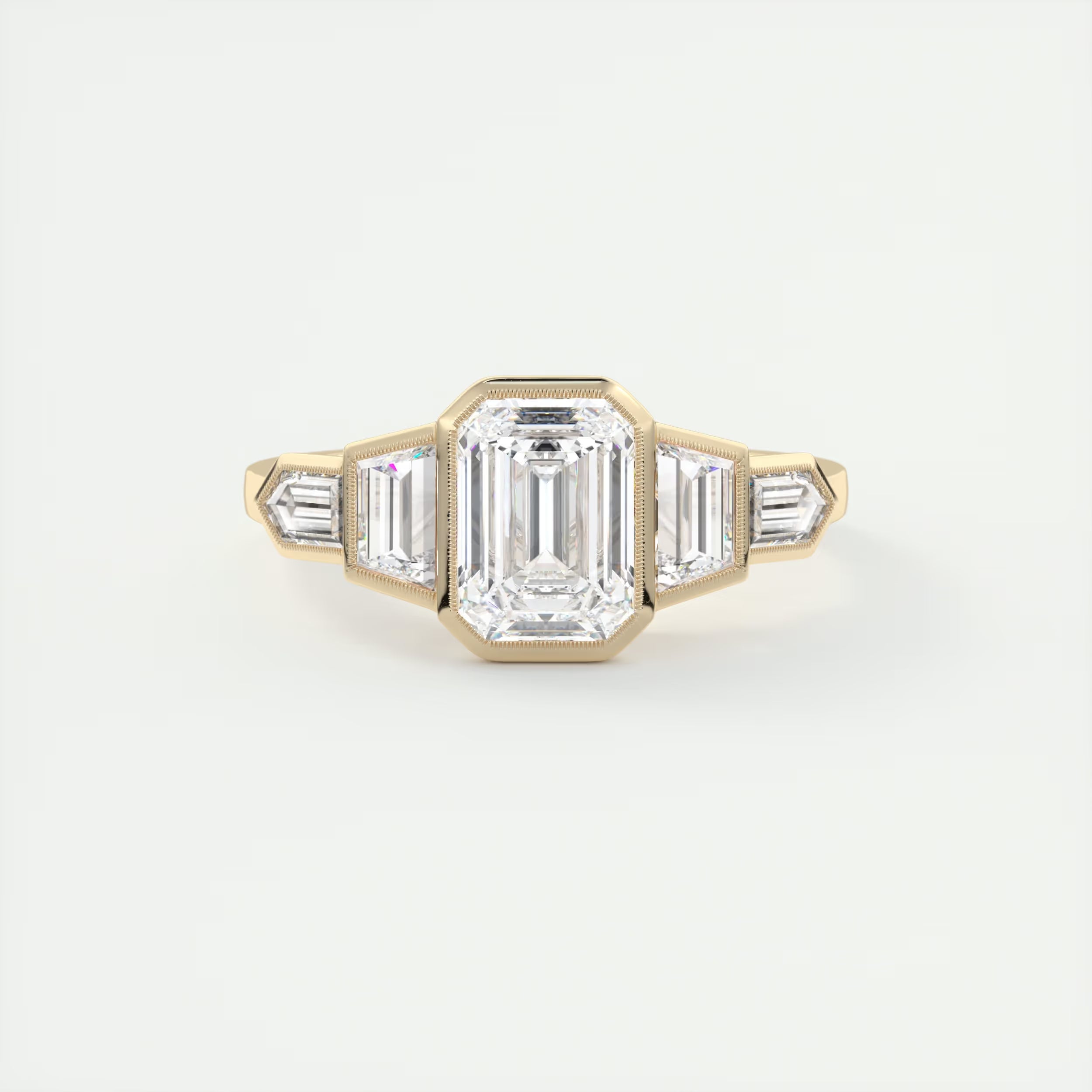 2.16 Ct The Deco Center Stone Emerald - The Deco Five Stone Ring Engagement Rings