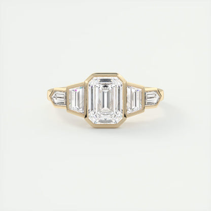 2.16 Ct The Deco Bullet & Trapezoid &Emerald - The Deco Five Stone Ring Engagement Rings