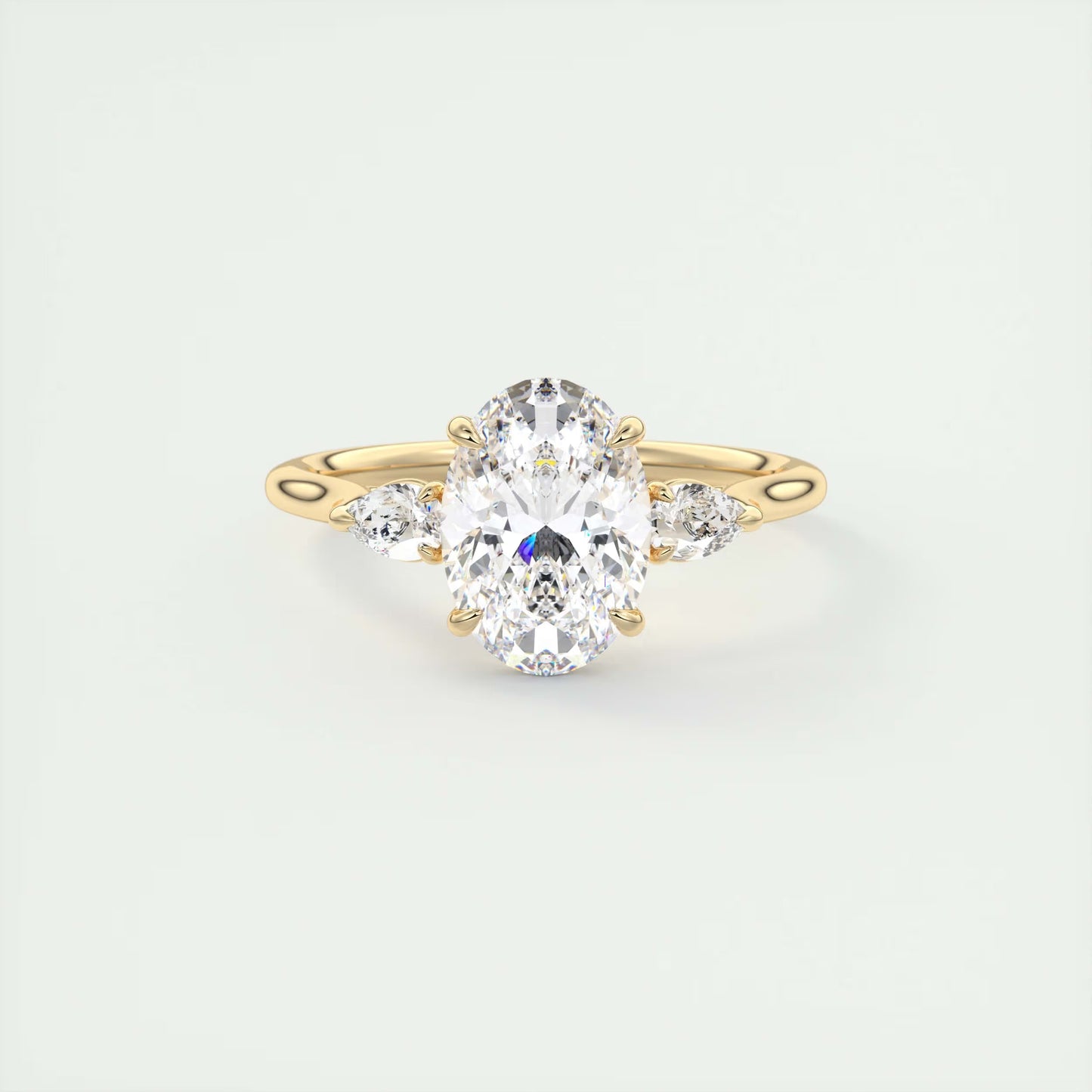 2.50 Ct Breezy Pears Oval Solitaire Side Stone Rings