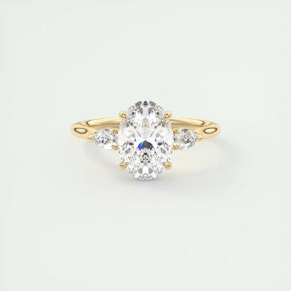 2.50 Ct Breezy Pears Oval Solitaire Side Stone Rings