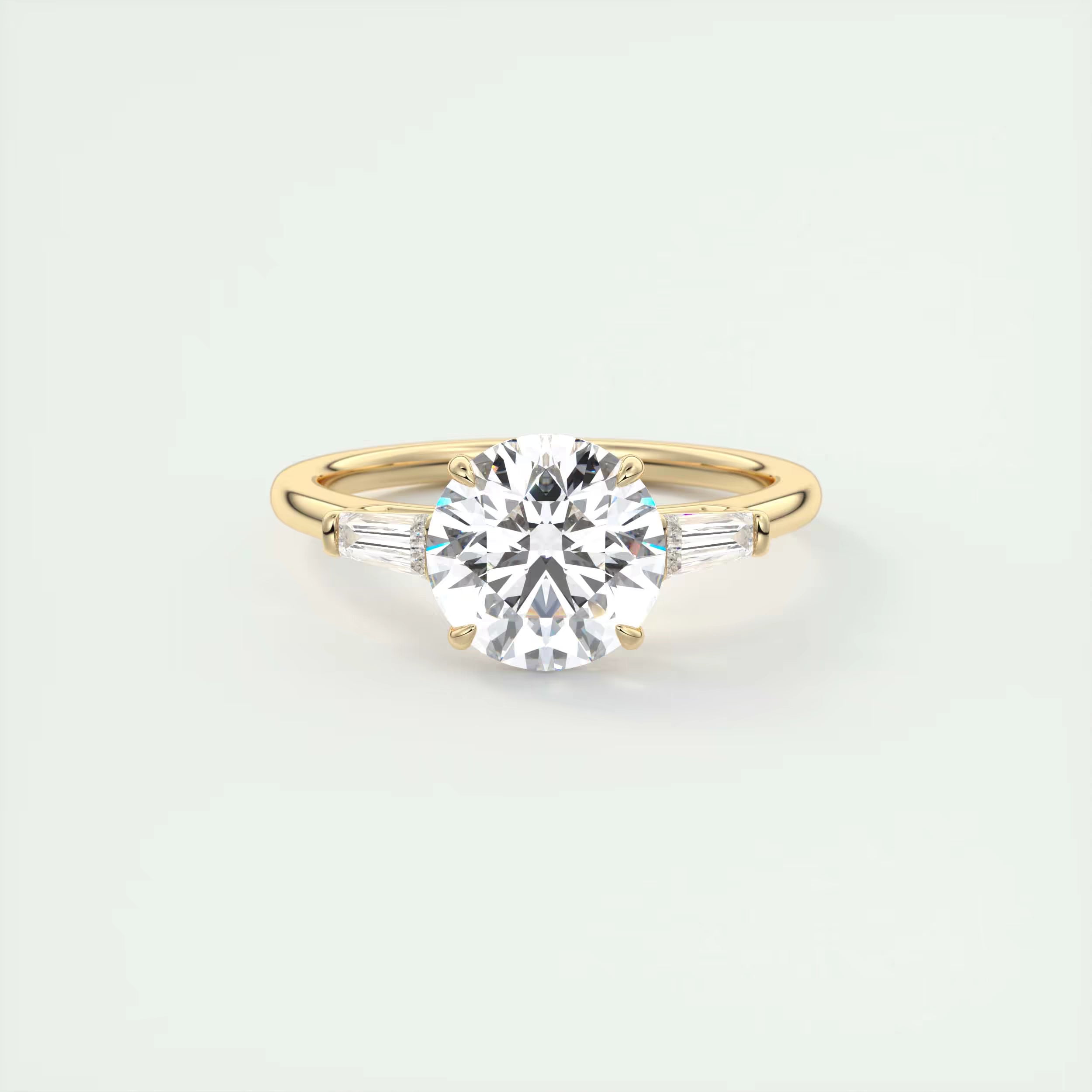 2.50Ct  Round Tapered Baguettes Diamond Solitaire Ring Engagement Ring