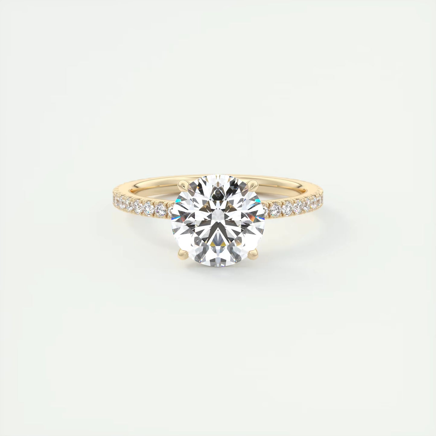 4-5 GM Round Solitaire Ring with 3/4 French Set Pave & Hidden Halo Engagement Rings