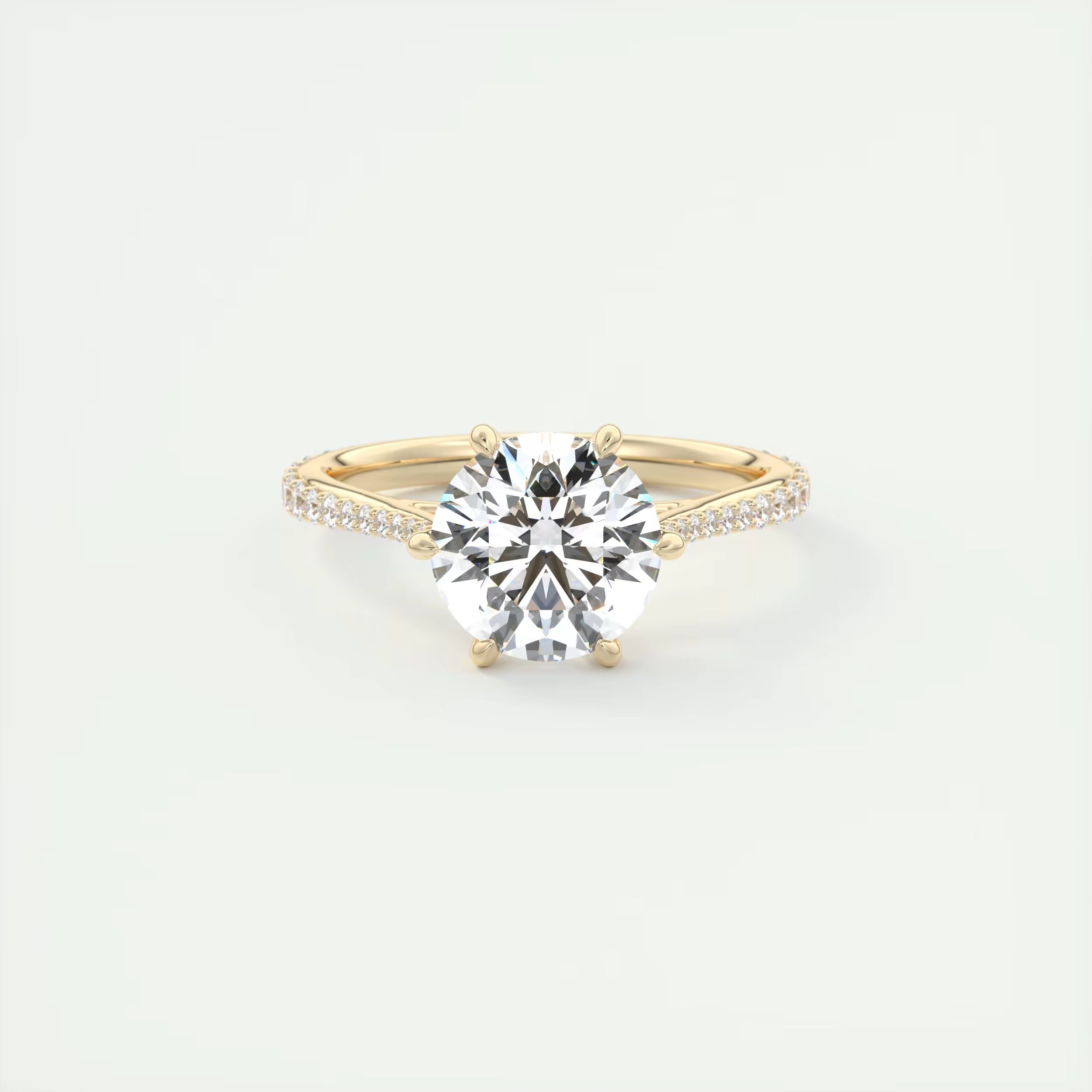 2.30 Ct The Six Point Cathedral Pavé Round Solitaire Rings