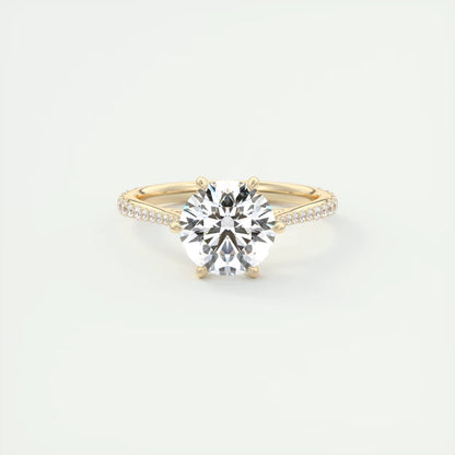 2.30 Ct The Six Point Cathedral Pavé Round Solitaire Ring