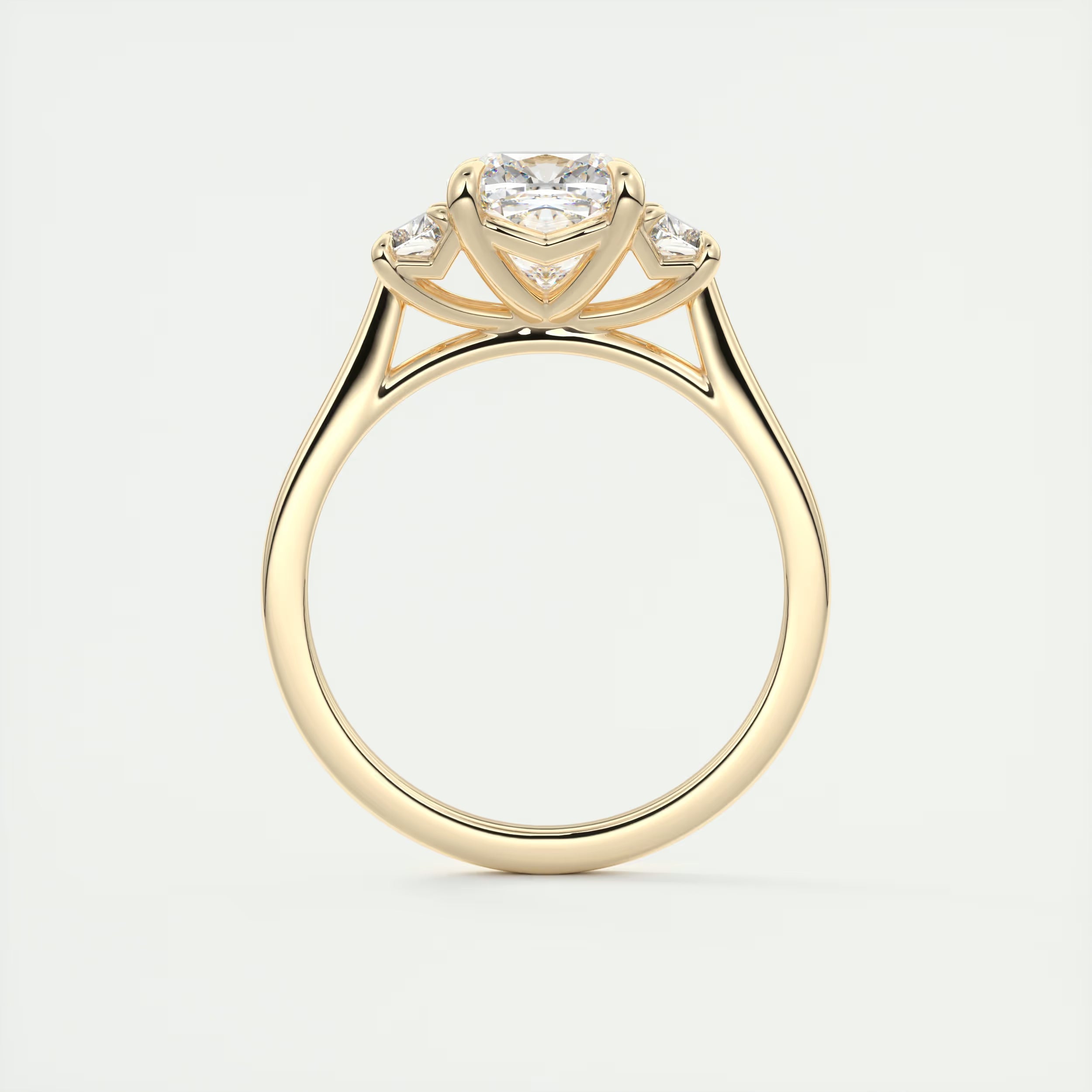 3.00 Ct Center Stone Cushion & Side Stone Trapezoid Three Stone Engagement Rings