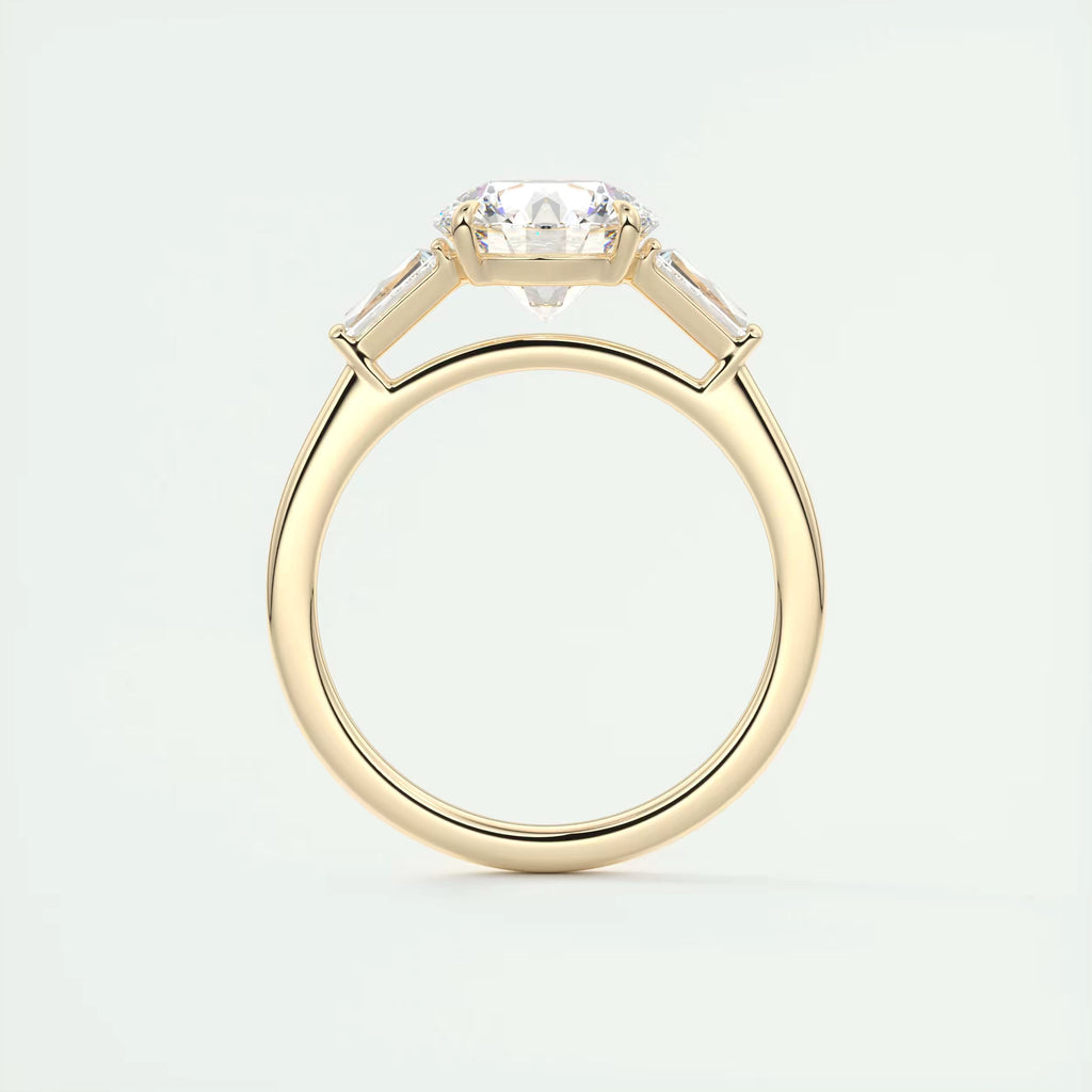 2.50Ct  Round Tapered Baguettes Diamond Solitaire Ring Engagement Ring