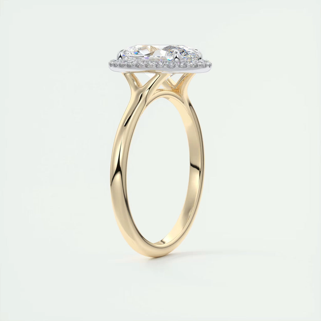 2.10 Ct The Breezy Halo Oval Center with French Set Halo Ring