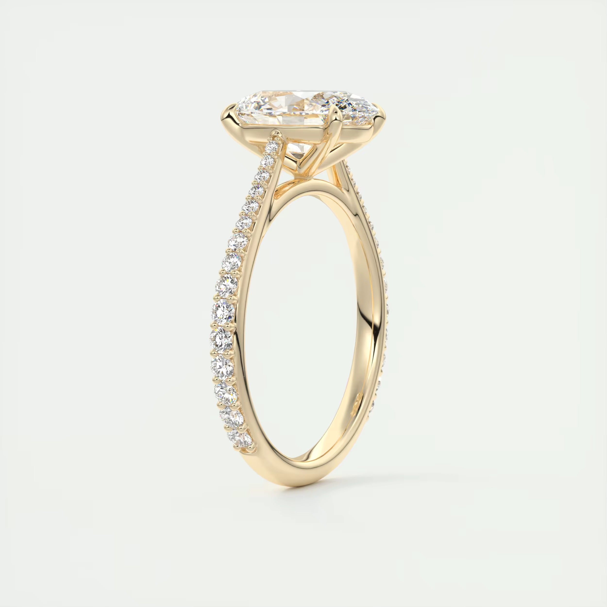 2.30 Ct The Cathedral Pavé Oval Solitaire Cathedral Pavé Setting Ring