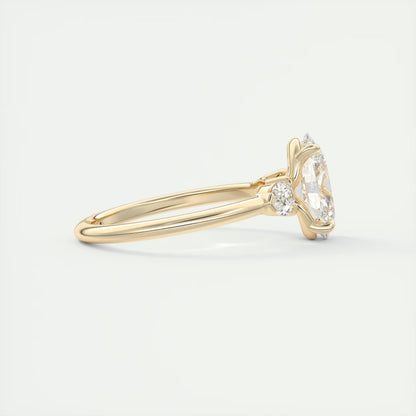 2.25 Ct Plunge Oval & Pears Three Stone Engagement Rings